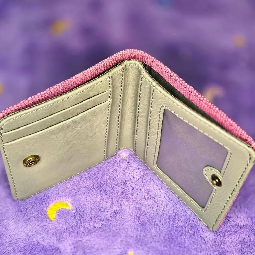 FOSSIL Pink Embossed Leather Bifold Wallet Coin Zip ID Window Card Holder
